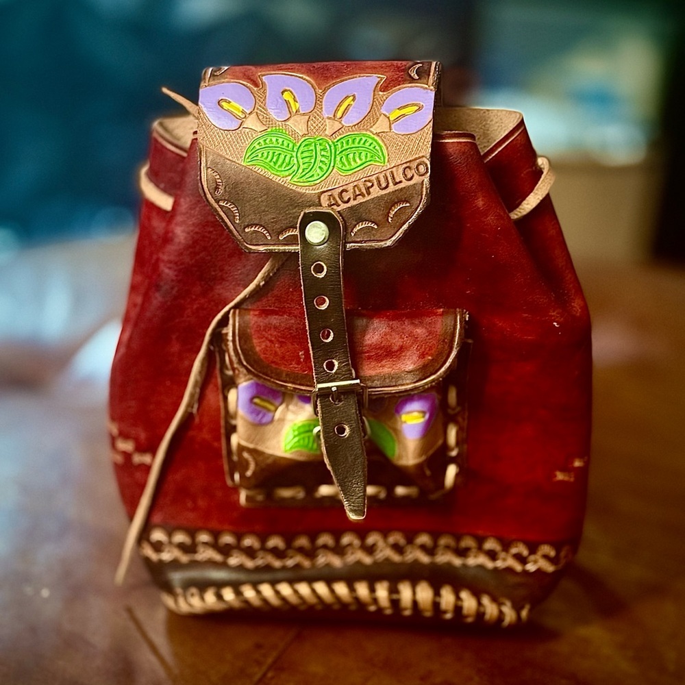 Handcrafted Red-Brown Authentic Mexican Leather Women’s Backpack